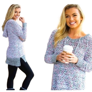 MarleyLilly Pull-Over Hooded Hoodie Sweater Tunic-Pastel Black White - Size S/M